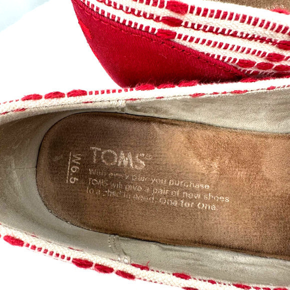 Toms size‎ 6.5 red white wedge heels peep toe slide on - Picture 6 of 8